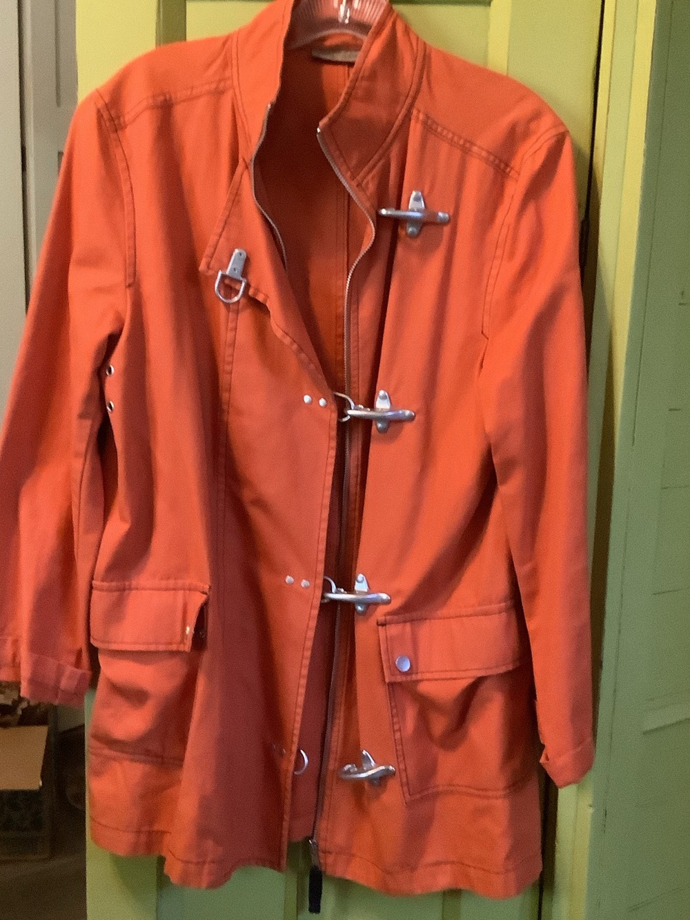Bright Orange Toggle-Front Women's Trench Coat